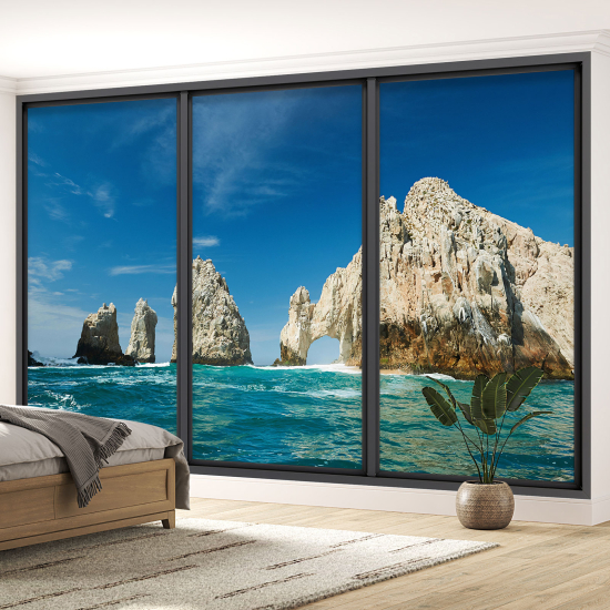 Optical Illusion Panoramic Bay Window Wall Mural / Wallpaper - Cabo San Lucas Mexico