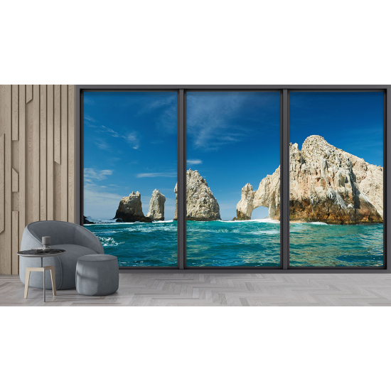 Optical Illusion Panoramic Bay Window Wall Mural / Wallpaper - Cabo San Lucas Mexico