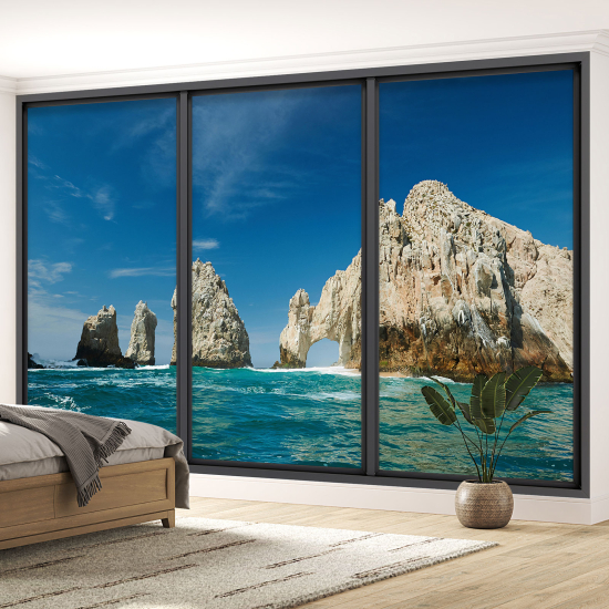 Optical Illusion Panoramic Bay Window Wall Mural / Wallpaper - Cabo San Lucas Mexico