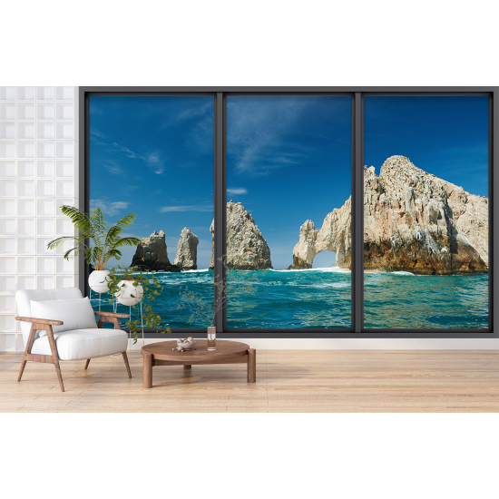 Optical Illusion Panoramic Bay Window Wall Mural / Wallpaper - Cabo San Lucas Mexico