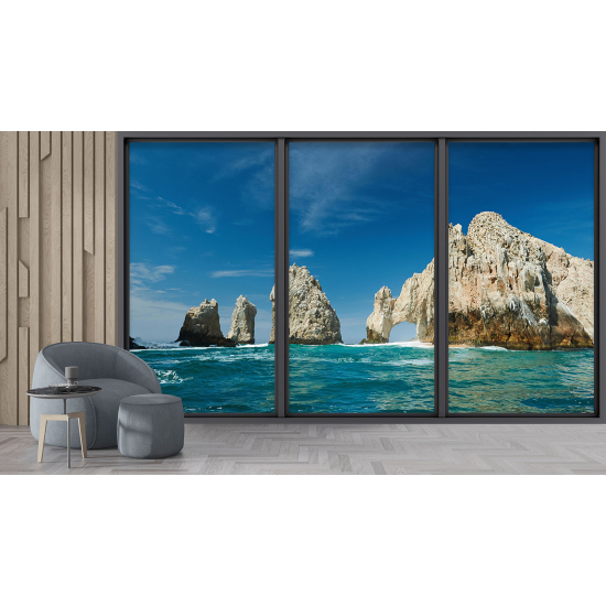 Optical Illusion Panoramic Bay Window Wall Mural / Wallpaper - Cabo San Lucas Mexico