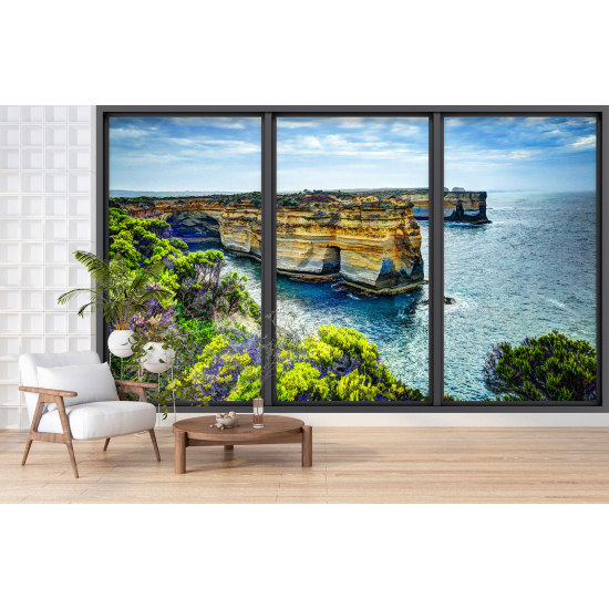 Optical Illusion Panoramic Bay Window Wall Mural / Wallpaper - Cliffs