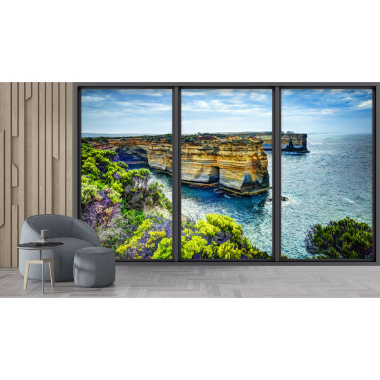 Optical Illusion Panoramic Bay Window Wall Mural / Wallpaper - Cliffs