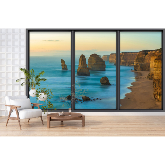 Optical Illusion Panoramic Bay Window Wall Mural / Wallpaper - Cliffs