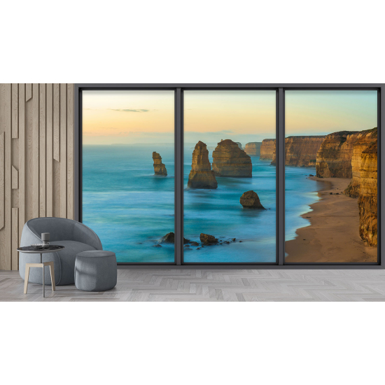 Optical Illusion Panoramic Bay Window Wall Mural / Wallpaper - Cliffs