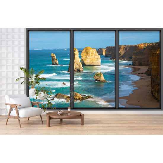 Optical Illusion Panoramic Bay Window Wall Mural / Wallpaper - Cliffs