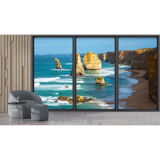 Optical Illusion Panoramic Bay Window Wall Mural / Wallpaper - Cliffs