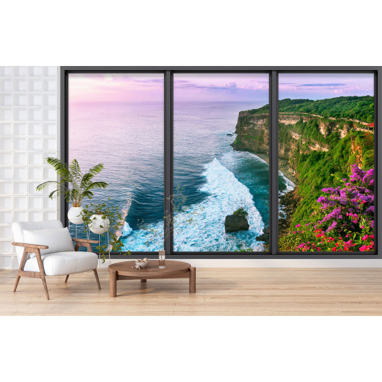 Optical Illusion Panoramic Bay Window Wall Mural / Wallpaper - Cliffs