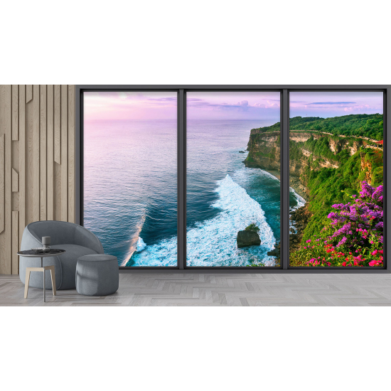 Optical Illusion Panoramic Bay Window Wall Mural / Wallpaper - Cliffs