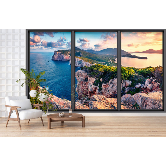 Optical Illusion Panoramic Bay Window Wall Mural / Wallpaper - Cliffs