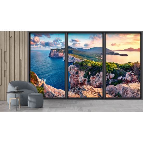 Optical Illusion Panoramic Bay Window Wall Mural / Wallpaper - Cliffs