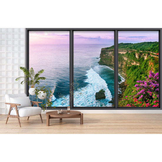 Optical Illusion Panoramic Bay Window Wall Mural / Wallpaper - Cliffs