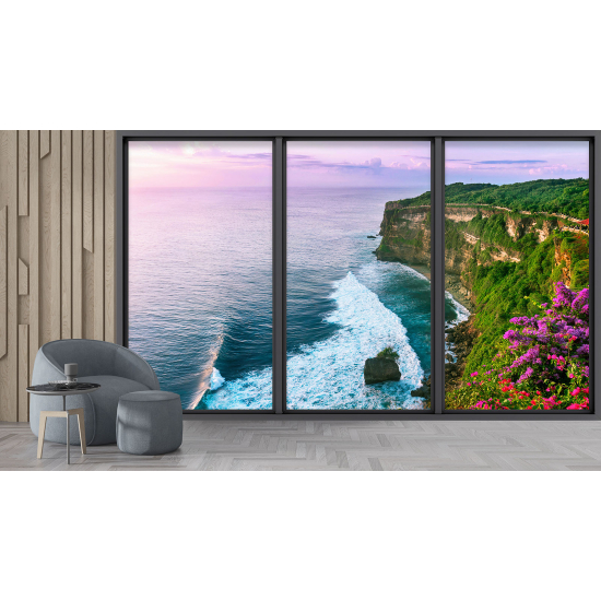 Optical Illusion Panoramic Bay Window Wall Mural / Wallpaper - Cliffs