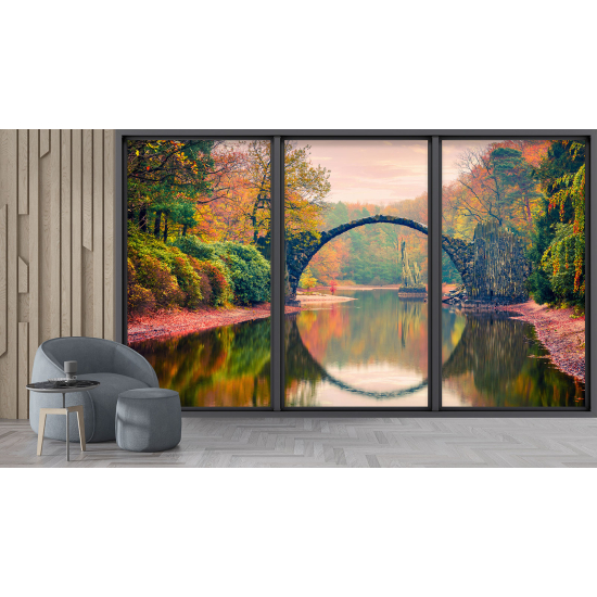 Optical Illusion Panoramic Bay Window Wall Mural / Wallpaper - Devil's Bridge