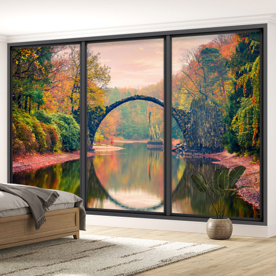 Optical Illusion Panoramic Bay Window Wall Mural / Wallpaper - Devil's Bridge