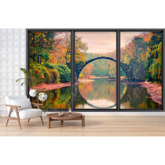 Optical Illusion Panoramic Bay Window Wall Mural / Wallpaper - Devil's Bridge