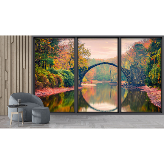 Optical Illusion Panoramic Bay Window Wall Mural / Wallpaper - Devil's Bridge