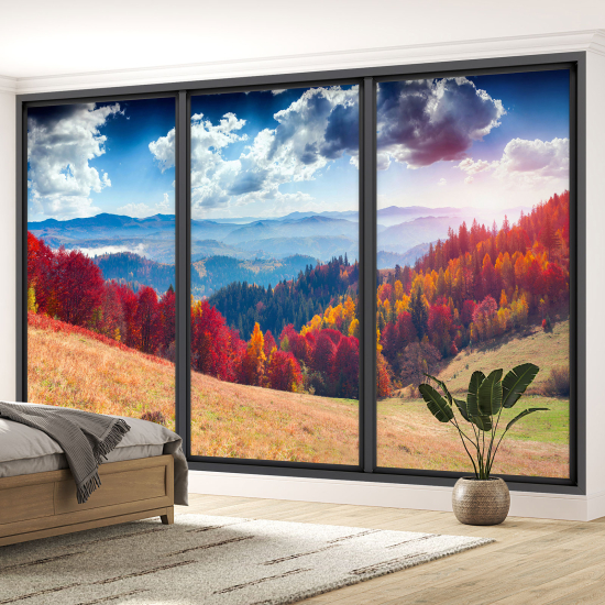 Optical Illusion Panoramic Bay Window Wall Mural / Wallpaper - Forest