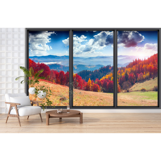 Optical Illusion Panoramic Bay Window Wall Mural / Wallpaper - Forest