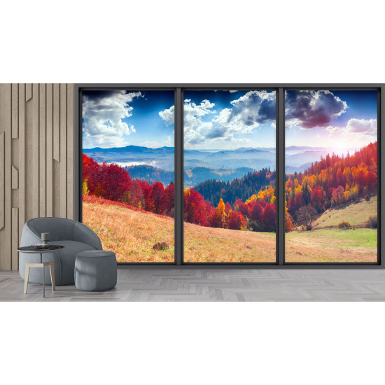 Optical Illusion Panoramic Bay Window Wall Mural / Wallpaper - Forest