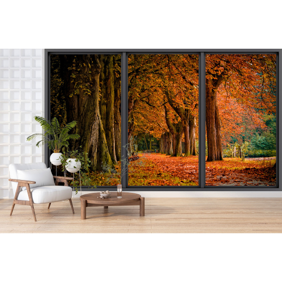 Optical Illusion Panoramic Bay Window Wall Mural / Wallpaper - Forest