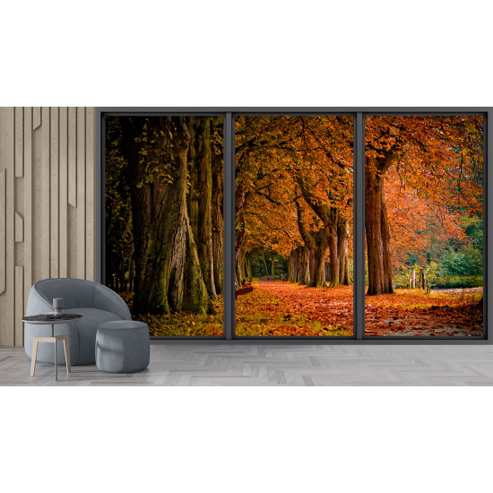 Optical Illusion Panoramic Bay Window Wall Mural / Wallpaper - Forest