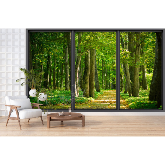 Optical Illusion Panoramic Bay Window Wall Mural / Wallpaper - Forest