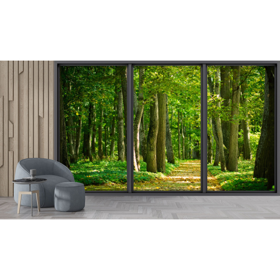 Optical Illusion Panoramic Bay Window Wall Mural / Wallpaper - Forest