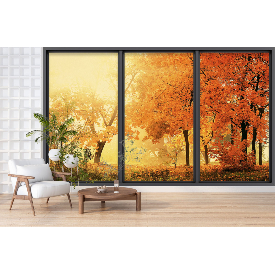 Optical Illusion Panoramic Bay Window Wall Mural / Wallpaper - Forest