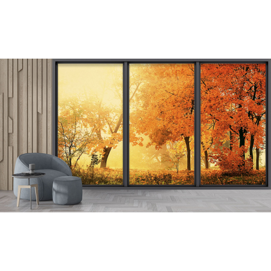 Optical Illusion Panoramic Bay Window Wall Mural / Wallpaper - Forest