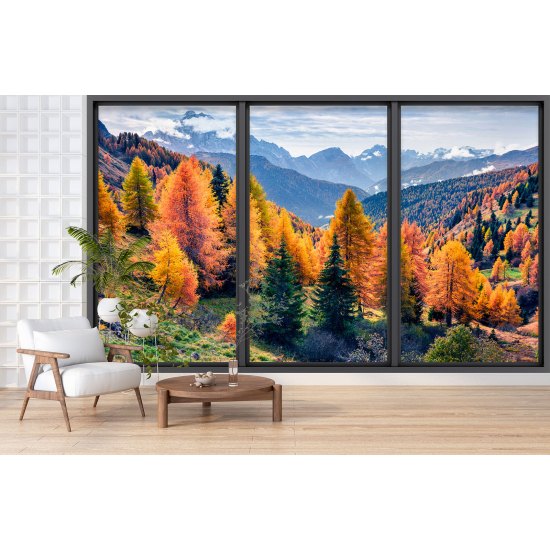 Optical Illusion Panoramic Bay Window Wall Mural / Wallpaper - Forest