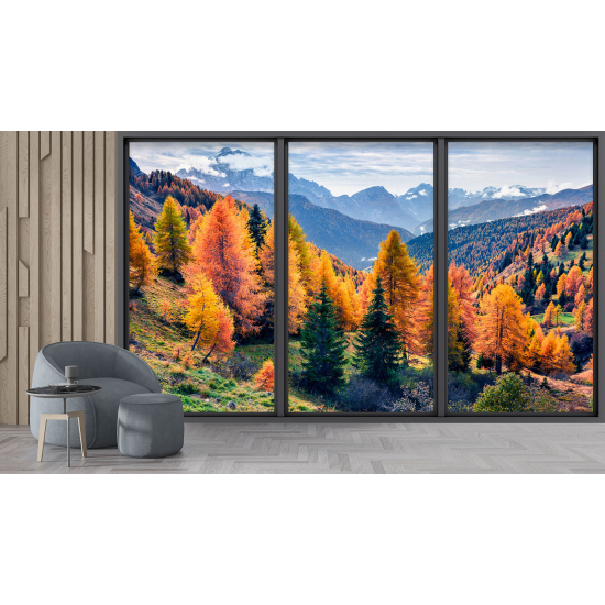 Optical Illusion Panoramic Bay Window Wall Mural / Wallpaper - Forest