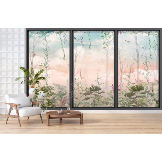 Optical Illusion Panoramic Bay Window Wall Mural / Wallpaper - Forest