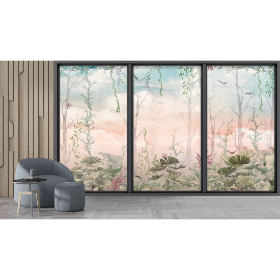 Optical Illusion Panoramic Bay Window Wall Mural / Wallpaper - Forest