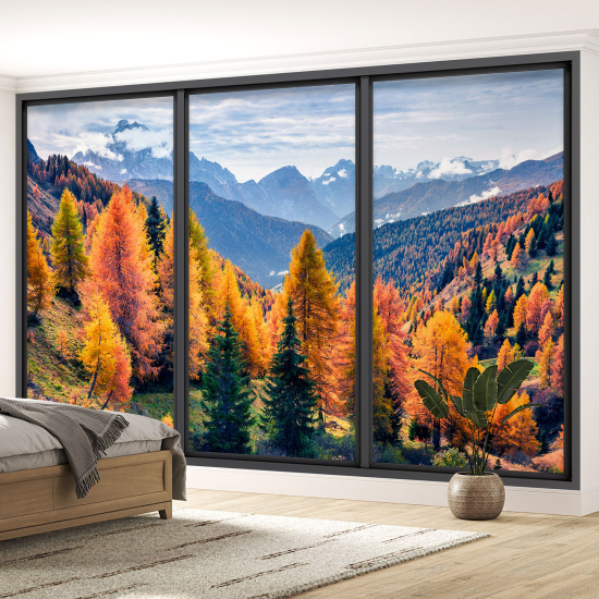 Optical Illusion Panoramic Bay Window Wall Mural / Wallpaper - Forest