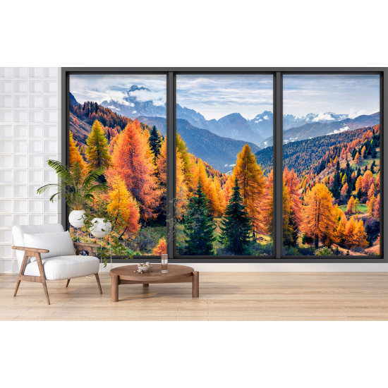 Optical Illusion Panoramic Bay Window Wall Mural / Wallpaper - Forest