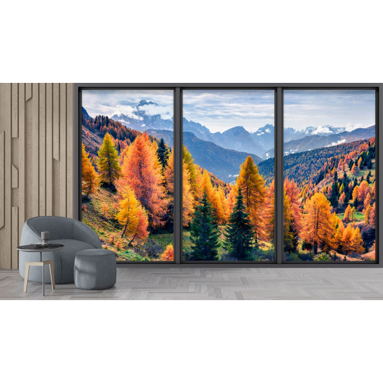 Optical Illusion Panoramic Bay Window Wall Mural / Wallpaper - Forest