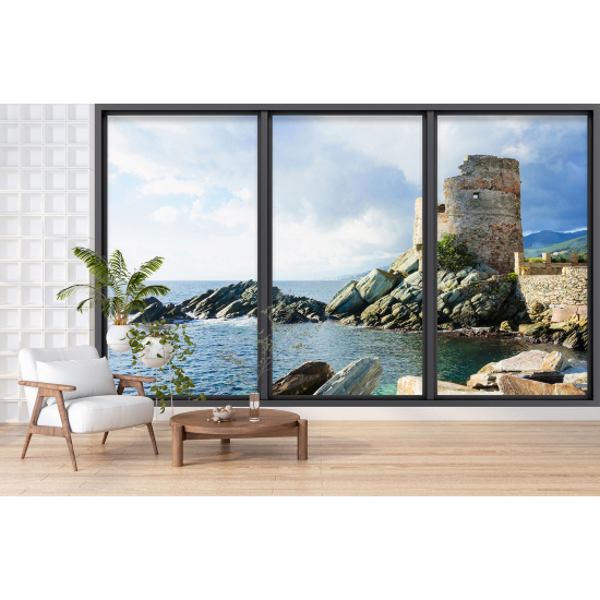 Optical Illusion Panoramic Bay Window Wall Mural / Wallpaper - Genoese Tower