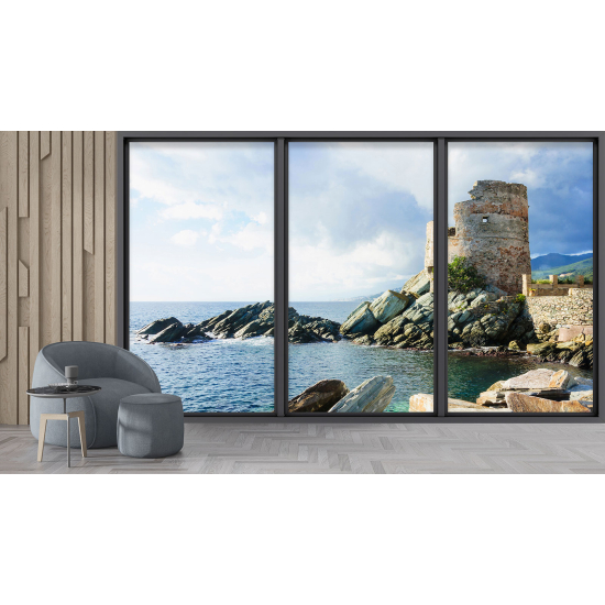 Optical Illusion Panoramic Bay Window Wall Mural / Wallpaper - Genoese Tower