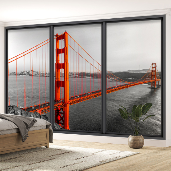 Optical Illusion Panoramic Bay Window Wall Mural / Wallpaper - Golden gate