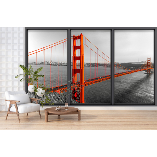 Optical Illusion Panoramic Bay Window Wall Mural / Wallpaper - Golden gate