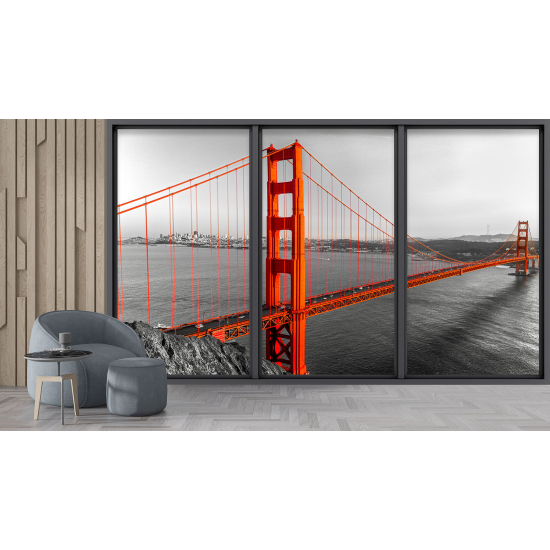 Optical Illusion Panoramic Bay Window Wall Mural / Wallpaper - Golden gate