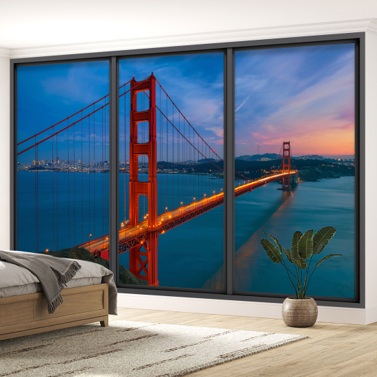 Optical Illusion Panoramic Bay Window Wall Mural / Wallpaper - Golden gate