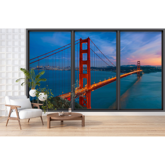 Optical Illusion Panoramic Bay Window Wall Mural / Wallpaper - Golden gate