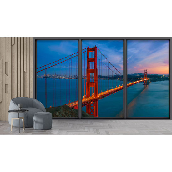 Optical Illusion Panoramic Bay Window Wall Mural / Wallpaper - Golden gate