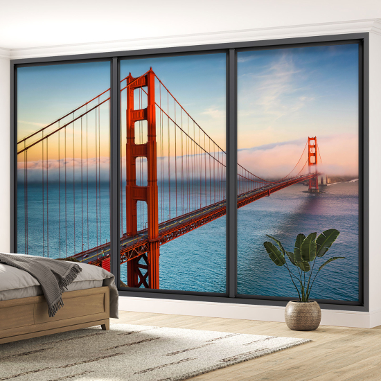 Optical Illusion Panoramic Bay Window Wall Mural / Wallpaper - Golden gate