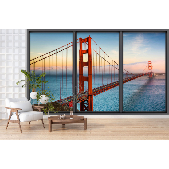 Optical Illusion Panoramic Bay Window Wall Mural / Wallpaper - Golden gate