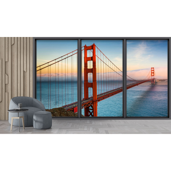 Optical Illusion Panoramic Bay Window Wall Mural / Wallpaper - Golden gate