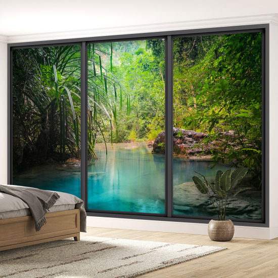 Optical Illusion Panoramic Bay Window Wall Mural / Wallpaper - Heavenly River