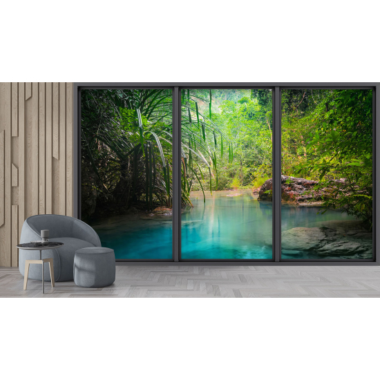 Optical Illusion Panoramic Bay Window Wall Mural / Wallpaper - Heavenly River